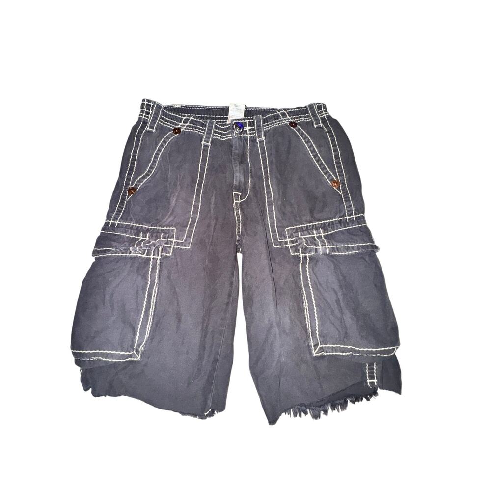 True Religion Isaac Big T Cargo Shorts Men's Size 31 Gray Cut Off Drawstring